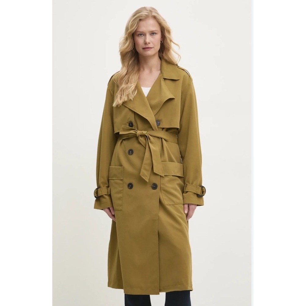 NILI LOTAN Size 4X Women's Khaki Lined Pleated Back Belted Trench Coat Oversized